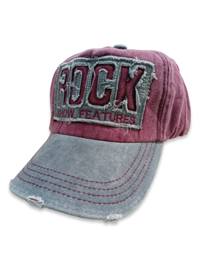Rock Vintage Bordo Gri Beyzbol Şapka