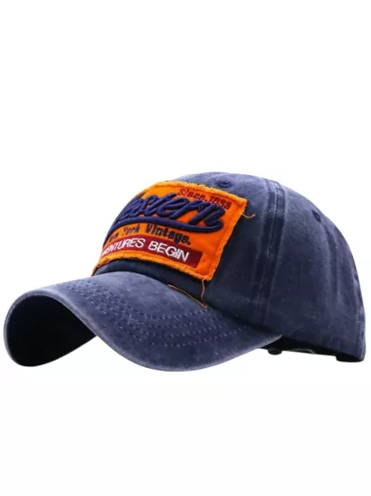 Western Vintage Eskitme Lacivert Kep Şapka